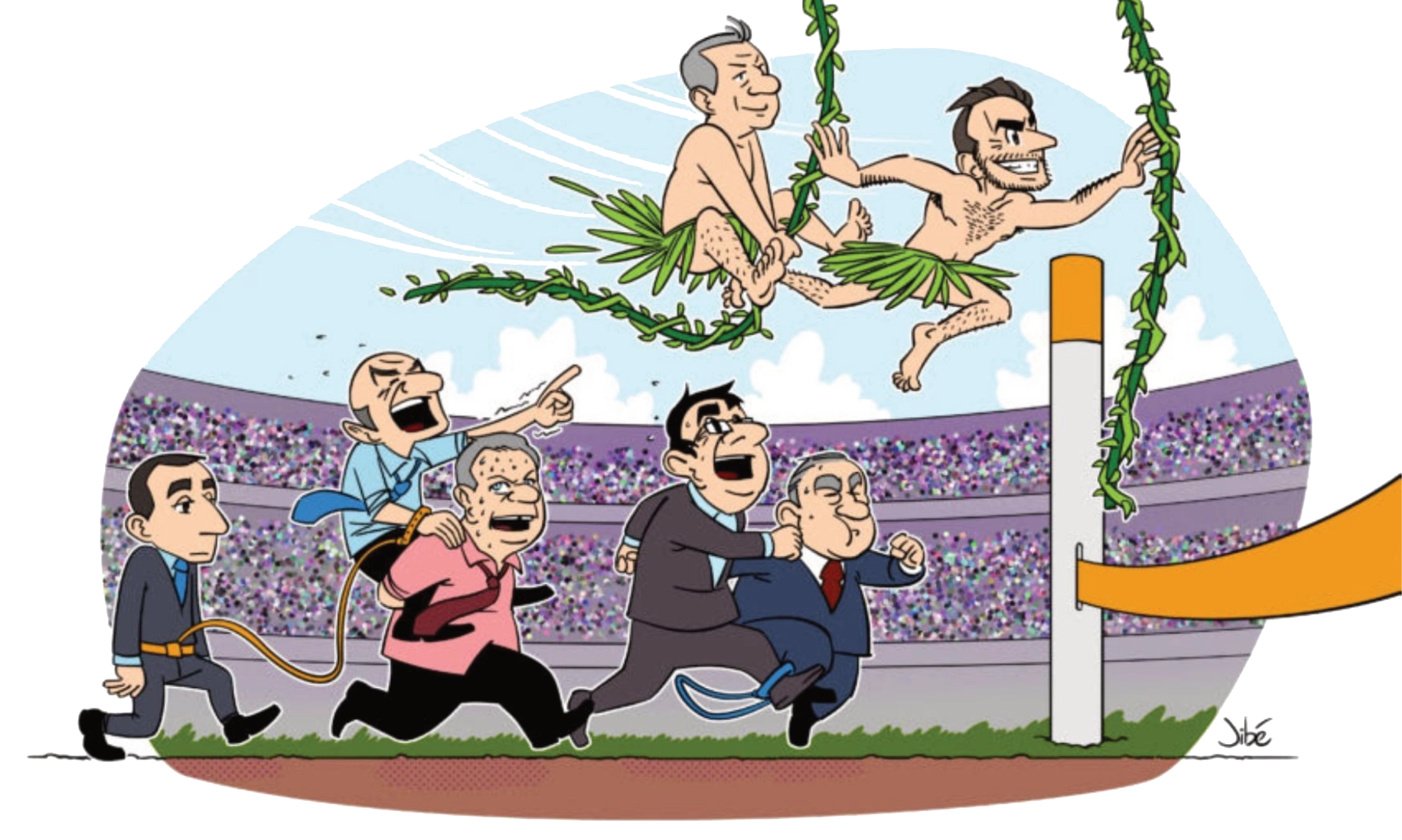 Illustration de Jibé de plusieurs politiques lyonnais faisant la course aux éléctions.